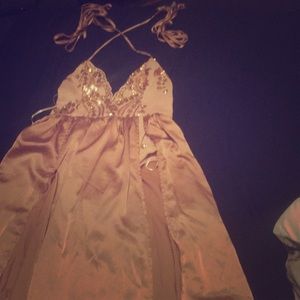 Rose gold dress w/ split and built in body suit